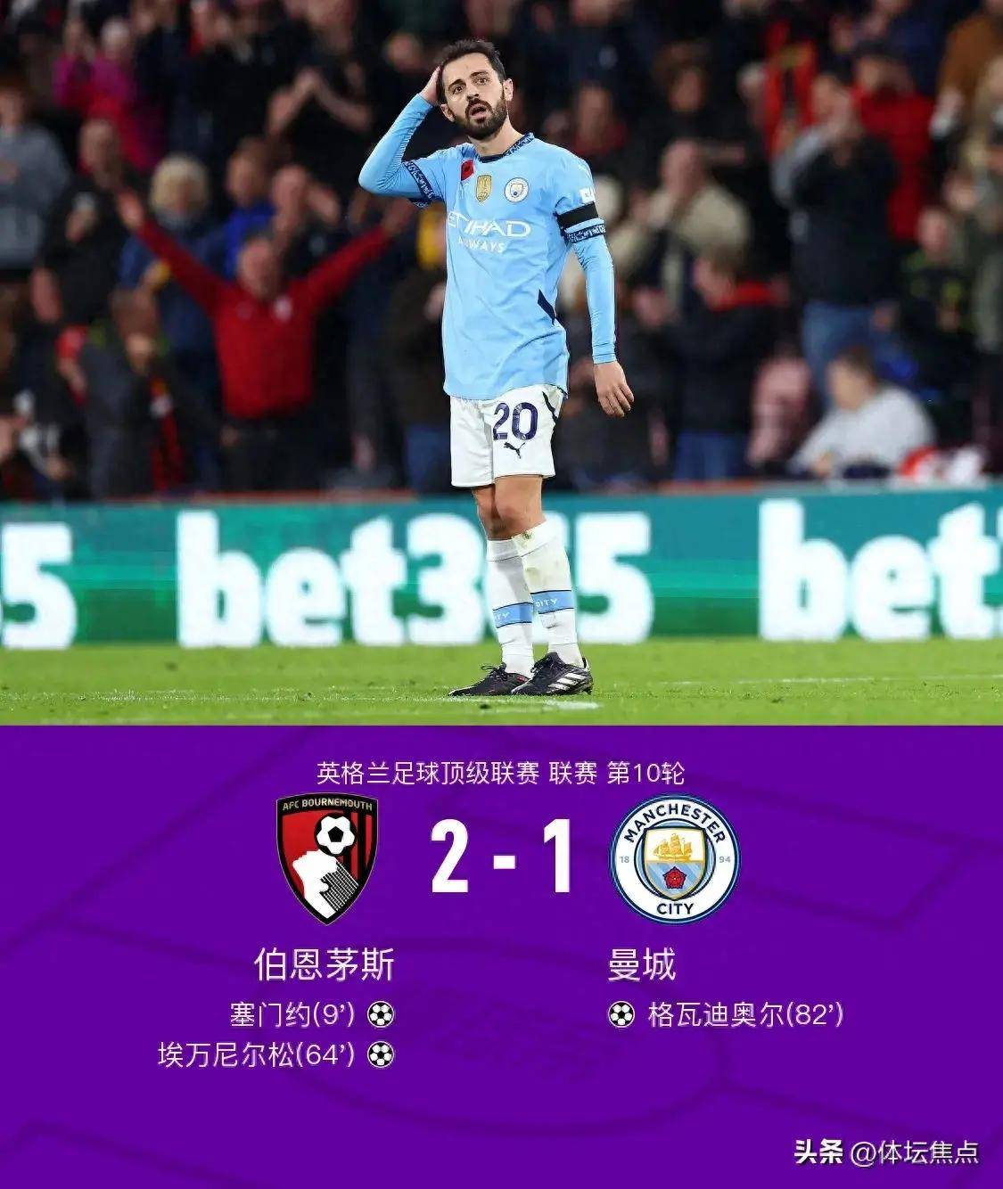 利物浦意外主场负于伯恩茅斯，失去积分